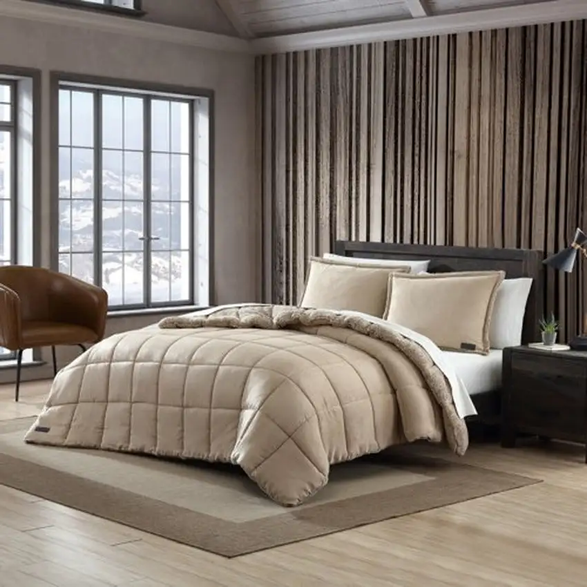 King Plush Sherpa Reversible Micro Suede Comforter Set in Beige Photo 2