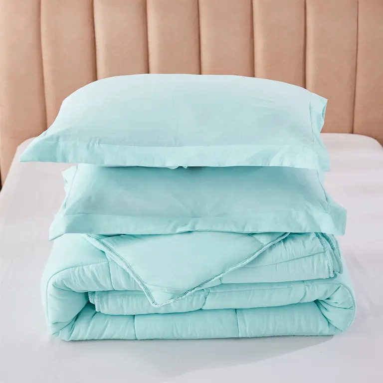 King Size Aqua 3 Piece Microfiber Reversible Comforter Set Photo 2