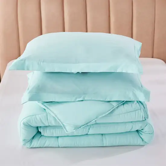 King Size Aqua 3 Piece Microfiber Reversible Comforter Set Photo 2