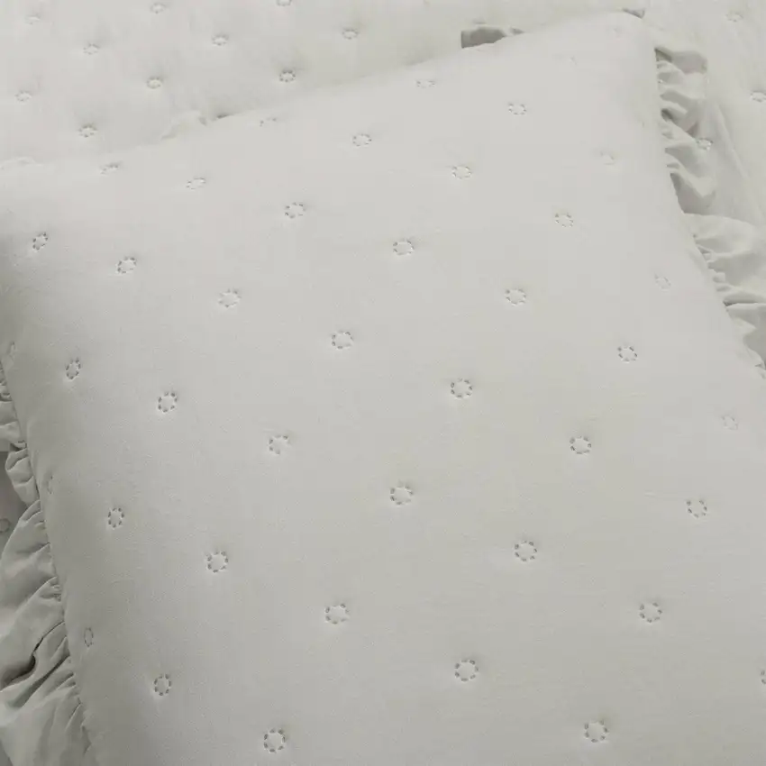 King Size Lightweight Grey Ruffle Reversible Oversized 3 Piece Quilt Set Photo 4