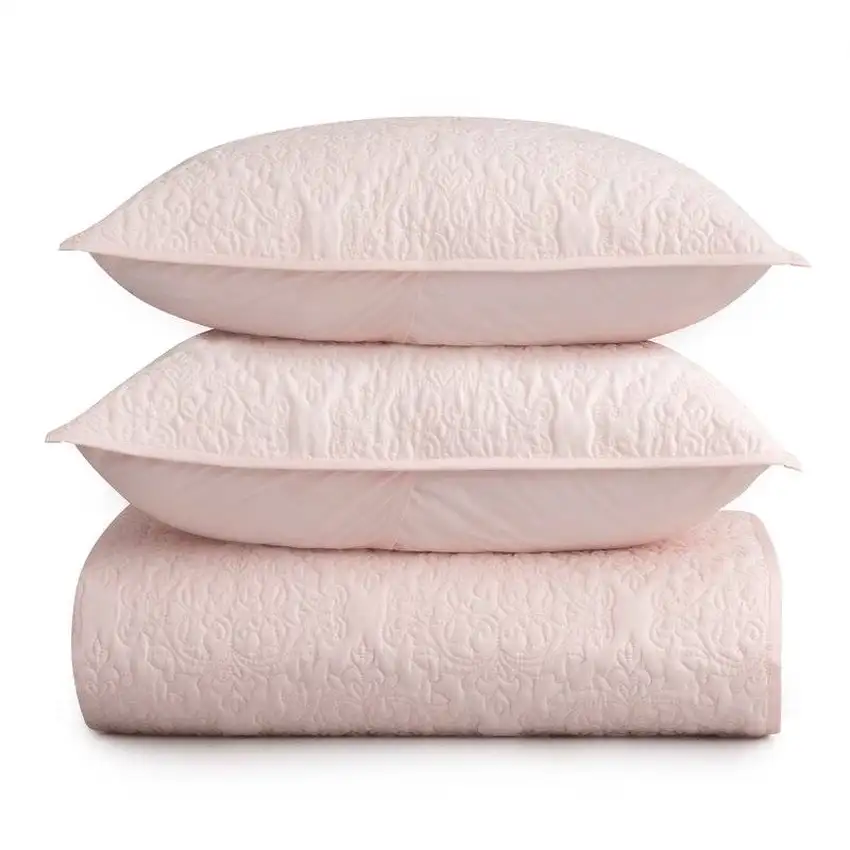 King Size 100-Percent Cotton 3-Piece Quilt Bedspread Set in Blush Pink Photo 2