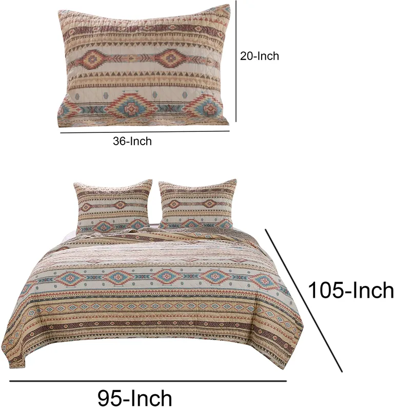 King Size 3 Piece Polyester Quilt Set with Kilim Pattern Photo 4