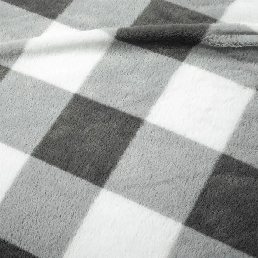 King Size Plaid Soft Faux Fur Comforter Set Black/White Photo 4