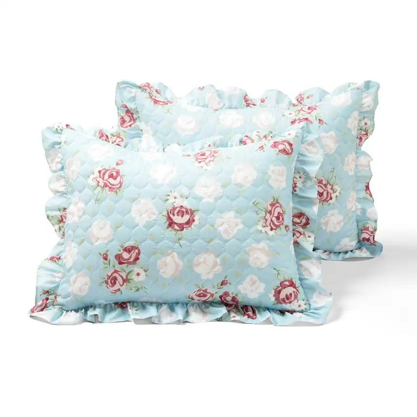 King Size Vintage Rose Ruffle Light/Thin Quilt Set Photo 4