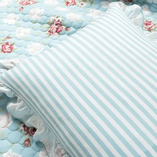 King Size Vintage Rose Ruffle Light/Thin Quilt Set Photo 2