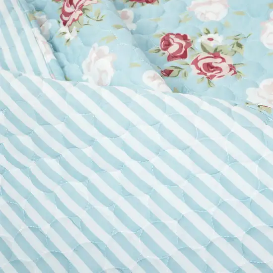King Size Vintage Rose Ruffle Light/Thin Quilt Set Photo 3