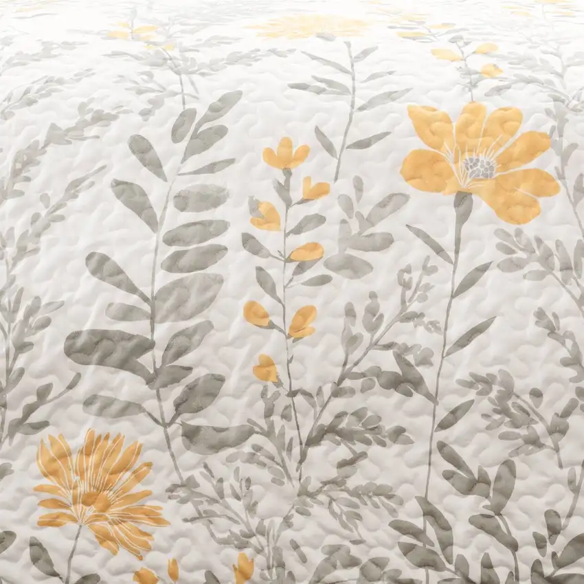 King Size Yellow Grey Floral Light/Thin Quilt Set Photo 5