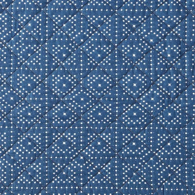 King size Blue White Dots and Stripes 100-Percent Cotton Reversible Quilt Set Photo 3