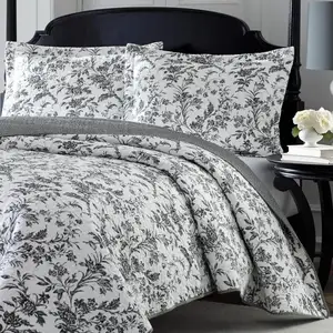 Photo of King size Cotton Blend 3-Piece Reversible Quilt Set in Grey White Floral Design