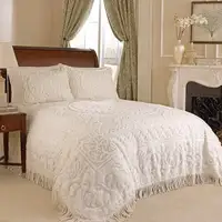 Photo of King size 100% Cotton Chenille Bedspread in Ivory with 2 Standard size Pillow Shams
