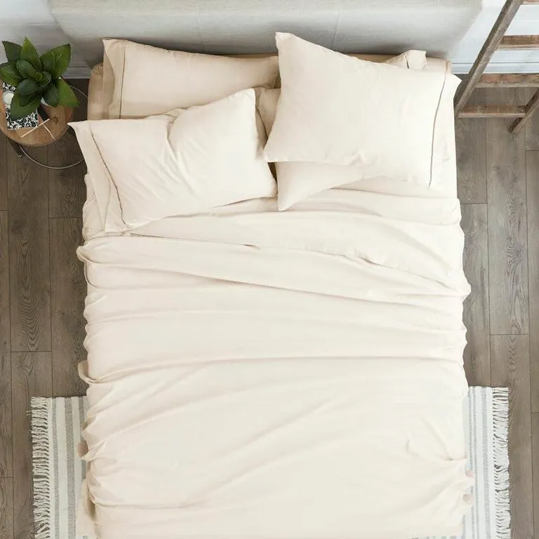 King size Ivory Beige 6-Piece Wrinkle Resistant Microfiber/Polyester Sheet Set Photo 1