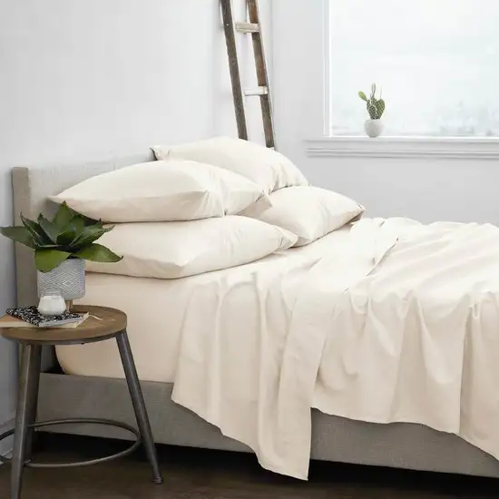 King size Ivory Beige 6-Piece Wrinkle Resistant Microfiber/Polyester Sheet Set Photo 2
