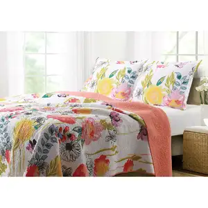 Photo of King size 3-Piece Cotton Quilt Set with Multi-Color Floral Pattern