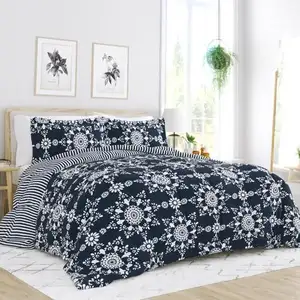 Photo of 3-Piece Reversible Floral Striped Comforter Set