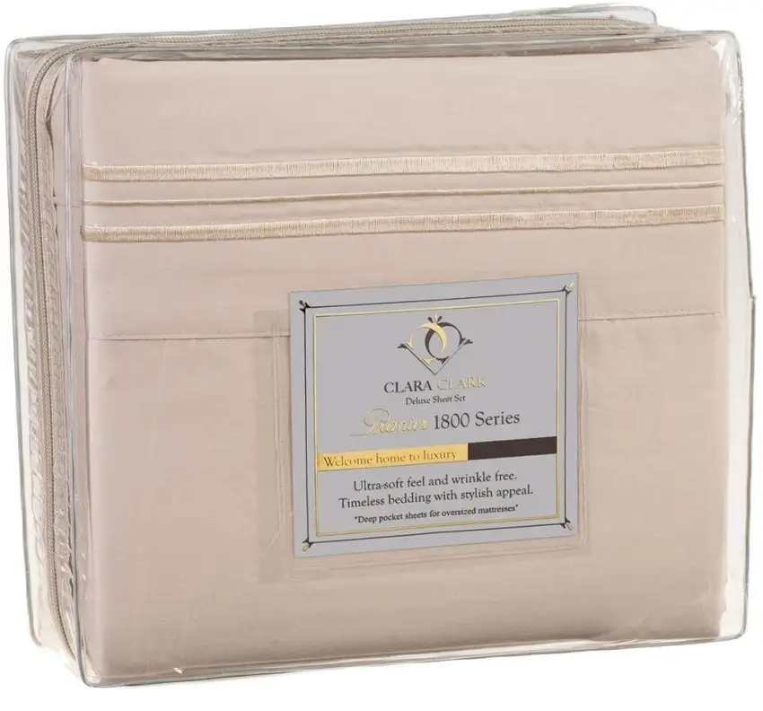 King size 4-Piece Sheet Set in Beige Cream Brushed Microfiber Photo 2