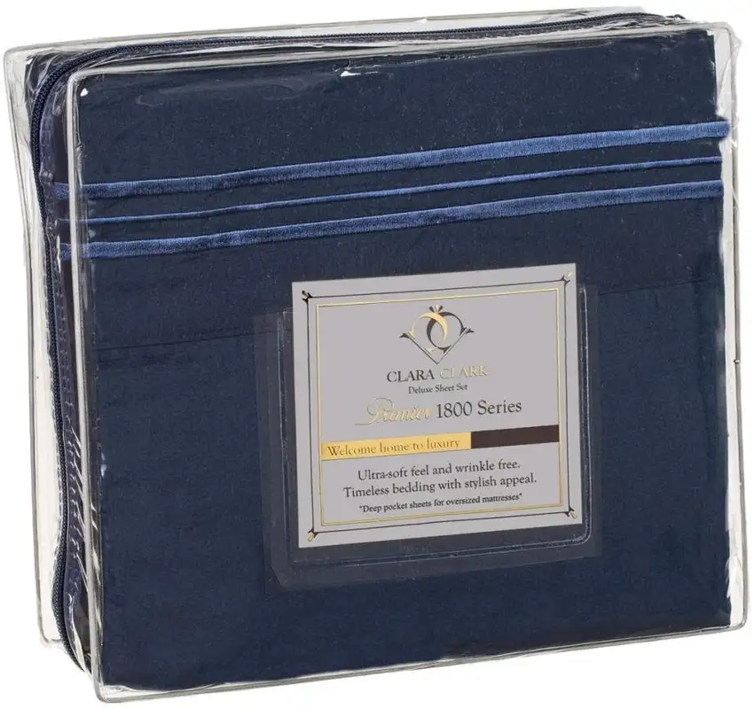 King size 4-Piece Wrinkle-Free Microfiber Sheet Set in Navy Blue Photo 2