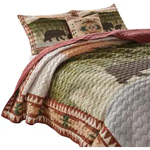 Photo of Kip 3 Piece Soft Microfiber King Quilt Set, Simple Bear Print, Multicolor