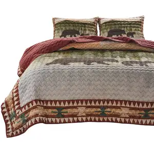 Photo of Kip 3 Piece Soft Microfiber King Quilt Set, Simple Bear Print, Multicolor