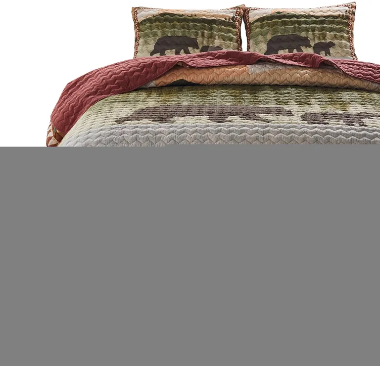 Kip 3 Piece Soft Microfiber King Quilt Set, Simple Bear Print, Multicolor Photo 5