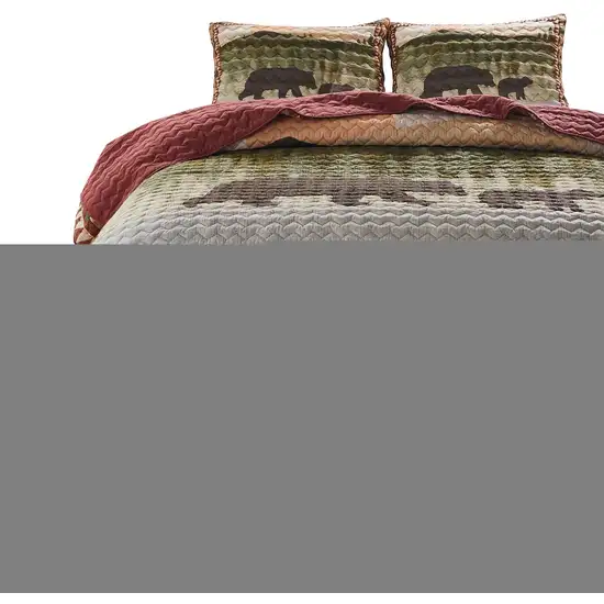 Kip 3 Piece Soft Microfiber King Quilt Set, Simple Bear Print, Multicolor Photo 5