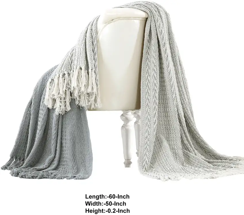 Latina Cotton Throw with Decorative Fringe The Urban Port, Set of 2 Photo 2