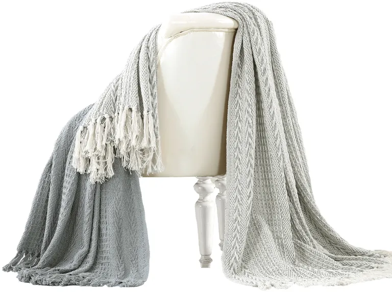 Latina Cotton Throw with Decorative Fringe The Urban Port, Set of 2 Photo 1