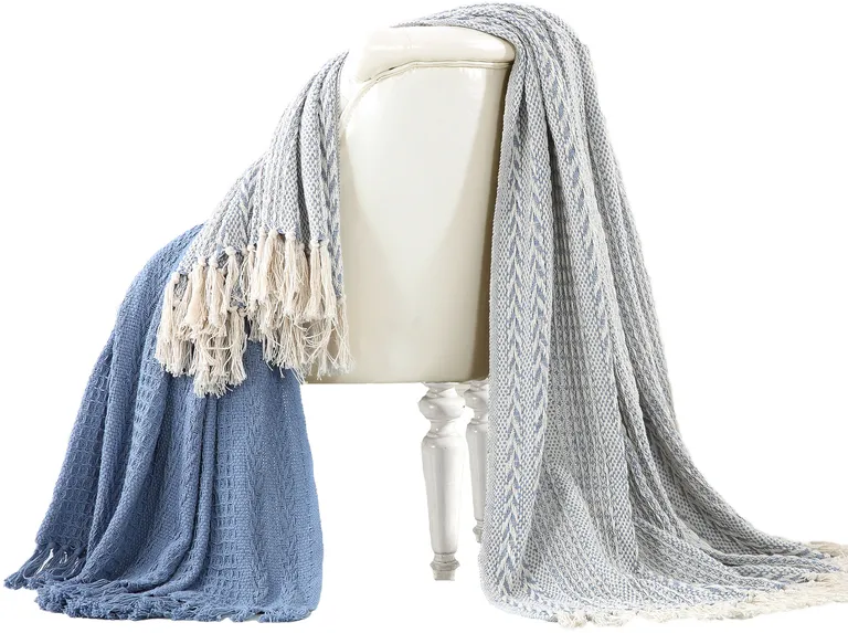 Latina Cotton Throw with Decorative Fringe The Urban Port, Set of 2 Photo 1