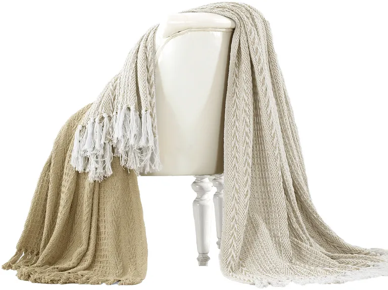 Latina Cotton Throw with Decorative Fringe The Urban Port, Set of 2 Photo 1