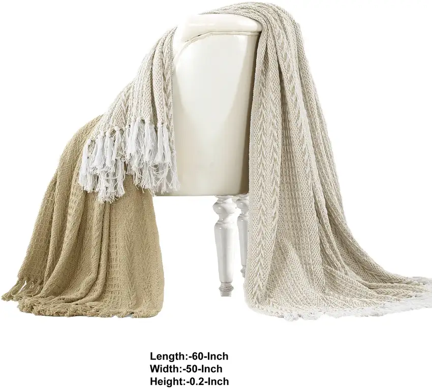 Latina Cotton Throw with Decorative Fringe The Urban Port, Set of 2 Photo 2