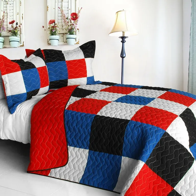 Lattice Logic - 3PC Vermicelli-Quilted Patchwork Quilt Set (Full/Queen Size) Photo 1