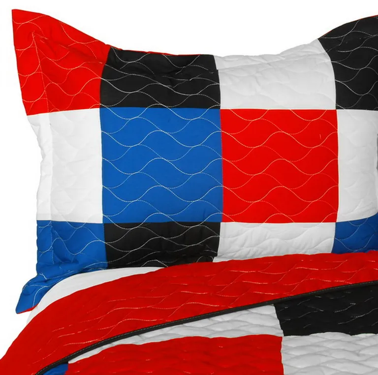 Lattice Logic - 3PC Vermicelli-Quilted Patchwork Quilt Set (Full/Queen Size) Photo 2