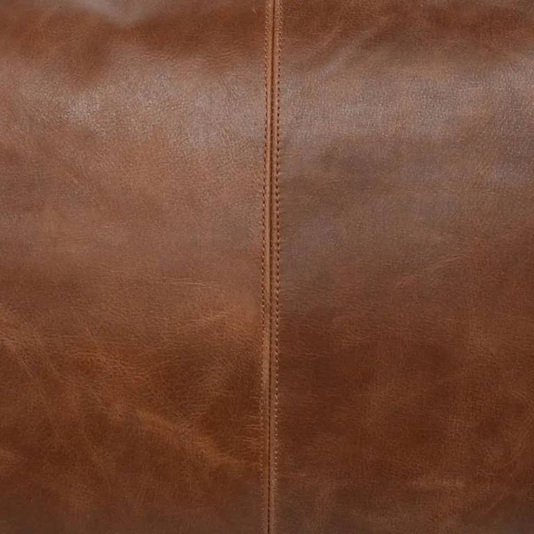 Leatherette Throw Pillow with Stitched Details and Flanged Edges, Brown Photo 3