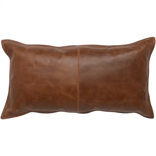 Leatherette Throw Pillow with Stitched Details and Flanged Edges, Brown Photo 1