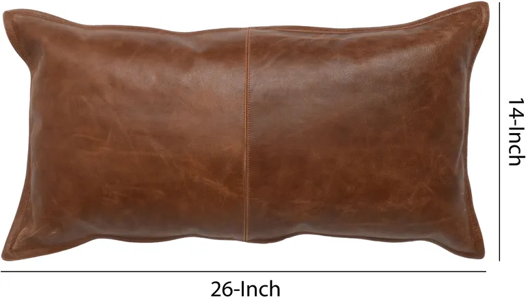 Leatherette Throw Pillow with Stitched Details and Flanged Edges, Brown Photo 5