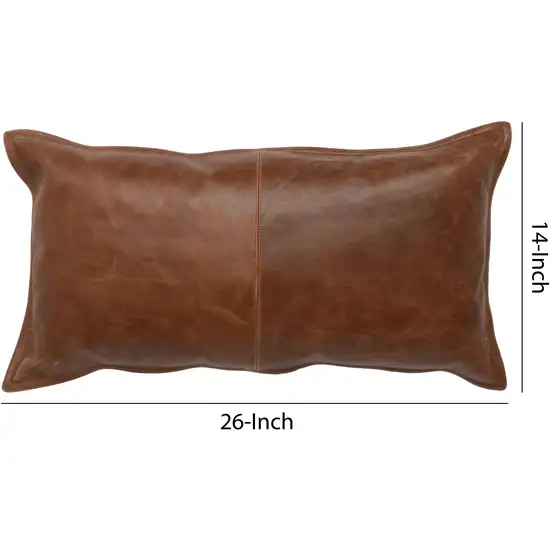 Leatherette Throw Pillow with Stitched Details and Flanged Edges, Brown Photo 5