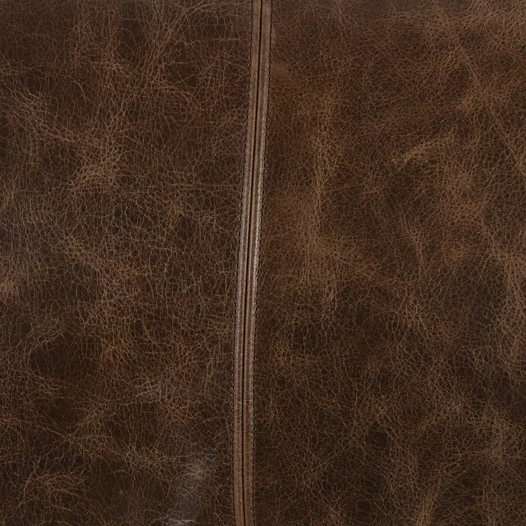 Leatherette Throw Pillow with Stitched Details and Flanged Edges,Dark Brown Photo 3