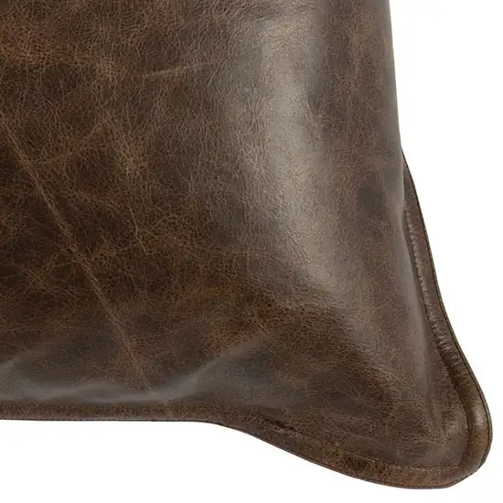 Leatherette Throw Pillow with Stitched Details and Flanged Edges,Dark Brown Photo 4
