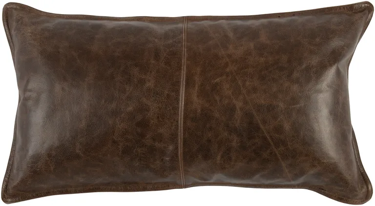 Leatherette Throw Pillow with Stitched Details and Flanged Edges,Dark Brown Photo 1