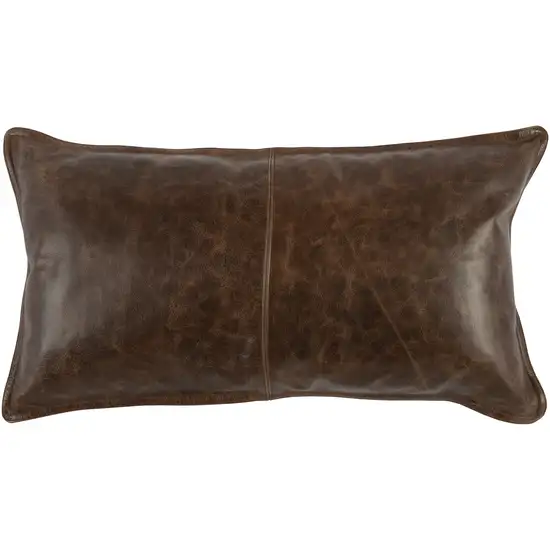 Leatherette Throw Pillow with Stitched Details and Flanged Edges,Dark Brown Photo 1