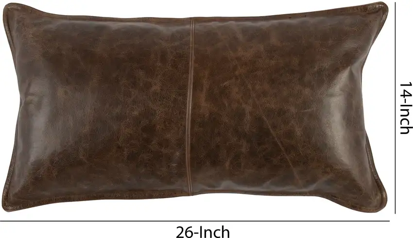 Leatherette Throw Pillow with Stitched Details and Flanged Edges,Dark Brown Photo 5
