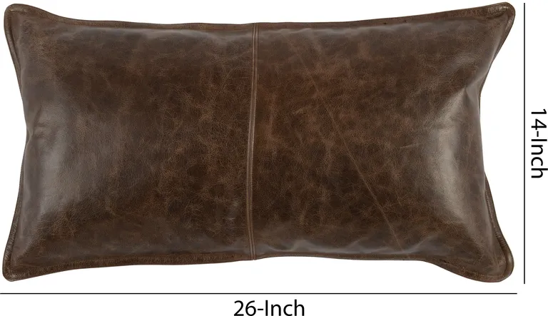 Leatherette Throw Pillow with Stitched Details and Flanged Edges,Dark Brown Photo 5