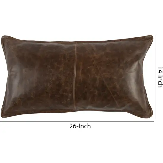 Leatherette Throw Pillow with Stitched Details and Flanged Edges,Dark Brown Photo 5