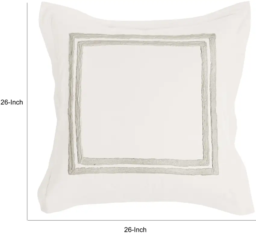 Lenz 26 Inch Cotton Euro Pillow Sham with Hand Stitched Embroidery Photo 5