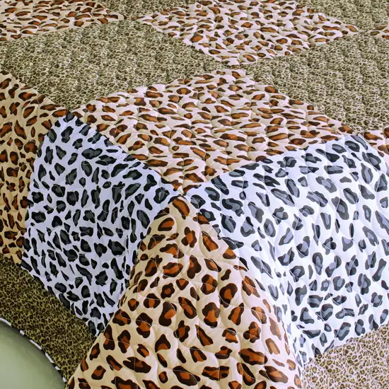 Leopard Pattern - 100% Cotton 3PC Vermicelli-Quilted Patchwork Quilt Set (Full/Queen Size) Photo 3