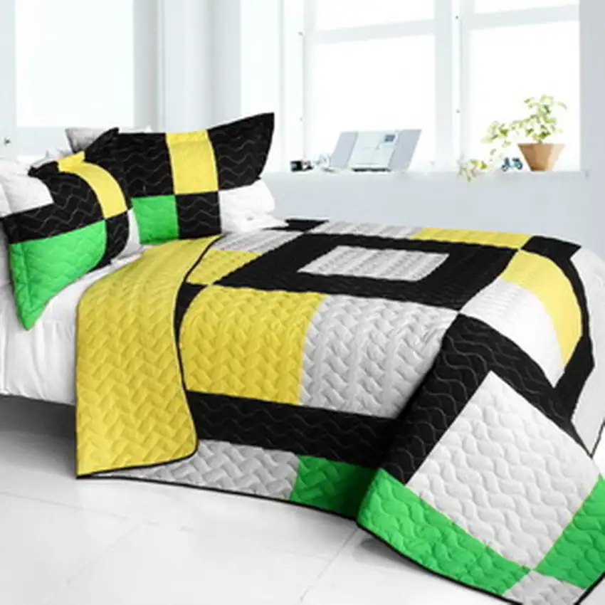 Life Force -  Brand New Vermicelli-Quilted Patchwork Quilt Set Full/Queen Photo 2