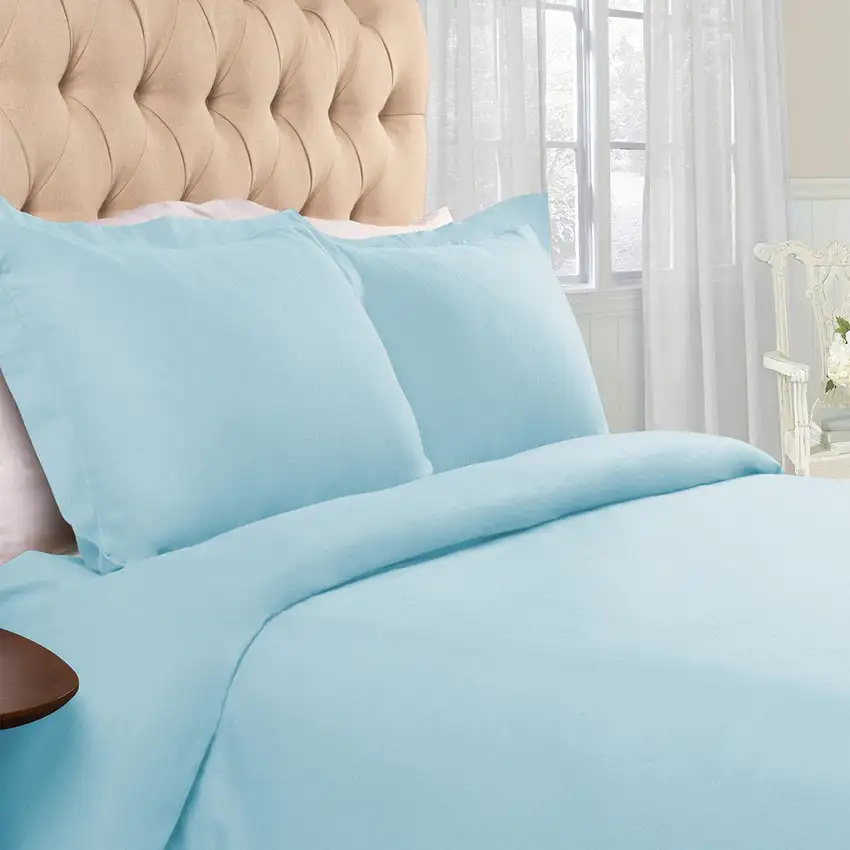 Light Blue King Cotton Blend Thread Count Washable Duvet Cover Set Photo 4
