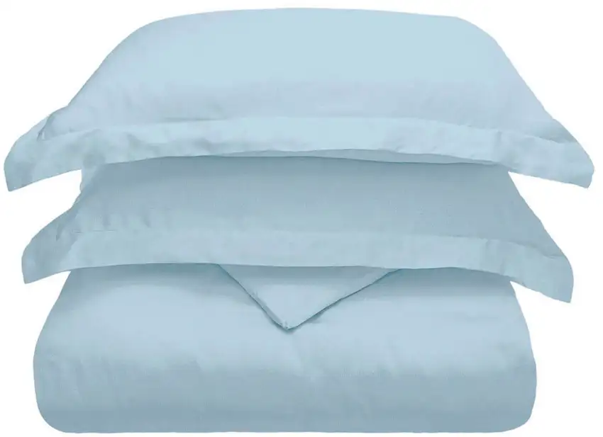 Light Blue King Cotton Blend Washable Duvet Cover Set With Two Shams Photo 1