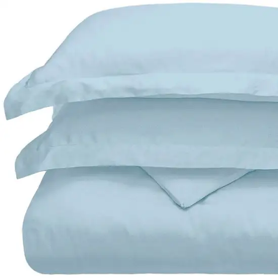 Light Blue King Cotton Blend Washable Duvet Cover Set With Two Shams Photo 3