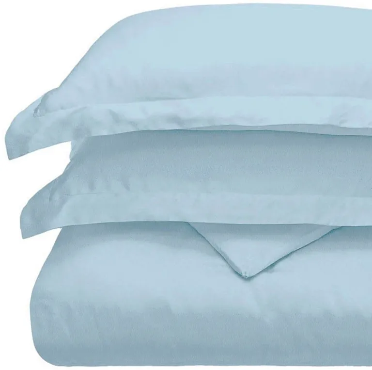 Light Blue King Cotton Blend Washable Duvet Cover Set With Two Shams Photo 3