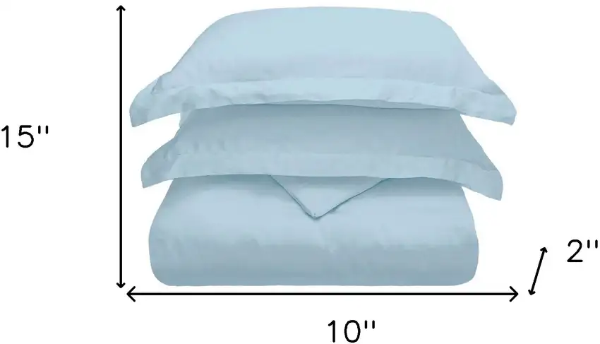 Light Blue King Cotton Blend Washable Duvet Cover Set With Two Shams Photo 6